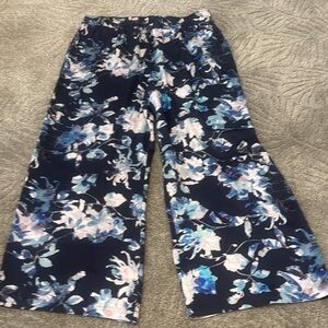 Johnny Was Workshop Blue and White Wide Leg Floral Pants